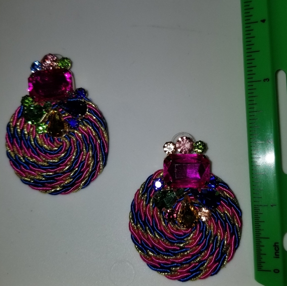 Vibrant multicolored drop disc earrings - Picture 4 of 4
